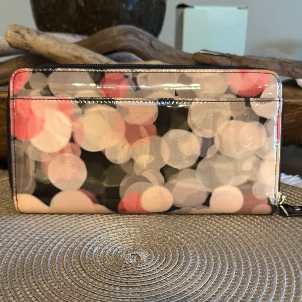 Kate Spade Patent Bokeh Dot Zip Wallet in Pink, Black & White - Picture 2 of 8